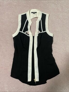 XOXO Black and White Zip-Front Cutout Camisole